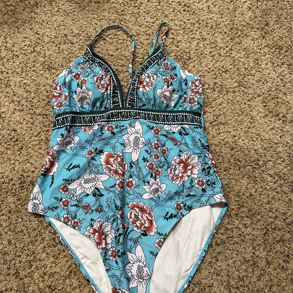 Cupshe Blue Floral One Piece Swimsuit